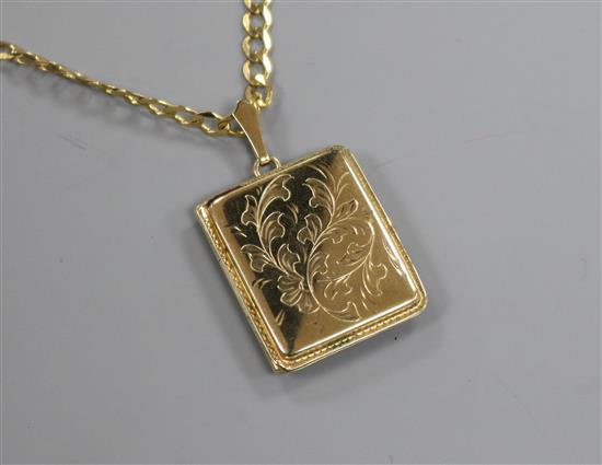 A modern 9ct gold locket, on a 9ct gold chain, locket 31mm.